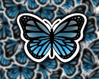 Blue Butterfly Sticker, Die Cut, Waterproof