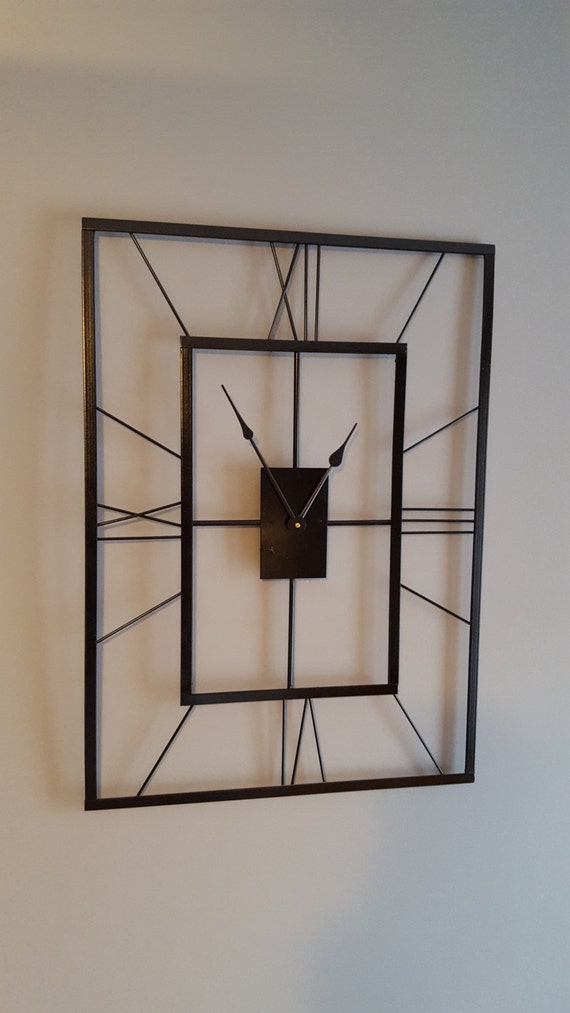 Items similar to Clock, Large Clock, Square, Big Clock, Rustic, Modern, Roman Numeral