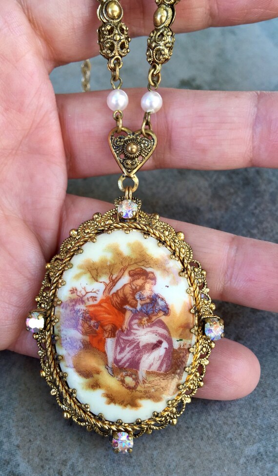 Vintage 1950's Victorian Revival Cameo AB Rhinest… - image 2