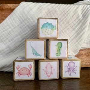 6 Ocean Nursery Wooden Blocks