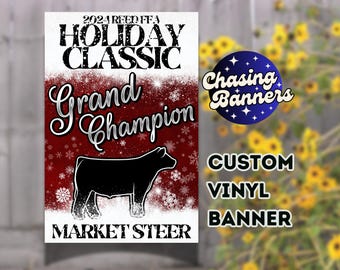 Livestock Show Vinyl Custom Banner Stock Show Christmas Holiday Award Stall Sign Prize Cattle Sheep Lamb Goat Hog Chicken Rabbit Dairy Horse