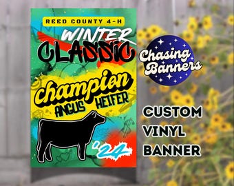 Custom Vinyl Design Stock Show Banner | Stall Pen Sign Cattle Goat Lamb Pig Sheep Hog Livestock Show Poster Award Ribbon