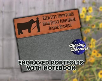 Engraved Portfolio Notebook Cover Livestock Judging Show Award Winner Champion 4H Stock Cattle Sheep Goat Pig Hog Dairy Horse High Point
