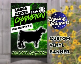 Custom Vinyl Design Stock Show Banner | Steer, Heifer, Goat, Lamb, Pig, Sheep, Hog Livestock Show Poster Award Ribbon