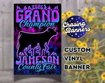 Custom Vinyl Design Stock Show Banner | Steer, Heifer, Goat, Lamb, Pig, Sheep, Hog Livestock Show Poster Award