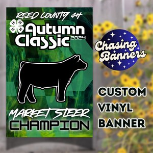 Custom Vinyl Design Stock Show Banner | Stall Pen Sign Steer Heifer Goat Lamb Pig Sheep Hog Livestock Show Poster Award Ribbon