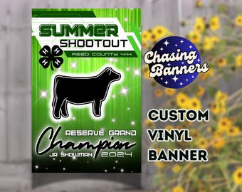Custom Vinyl Design Stock Show Banner | Steer, Heifer, Goat, Lamb, Pig, Sheep, Hog Livestock Show Poster Award Ribbon