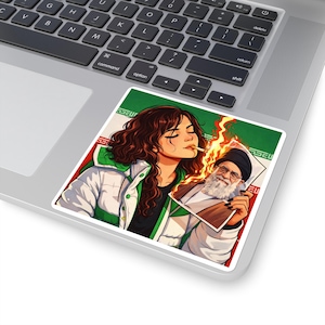 Pegatina cuadrada con retrato político de una mujer iraní libre