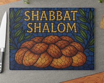 Shabbat Shalom Glass Challah, Judaica Wedding Gift, Tempered Glass Cutting Board
