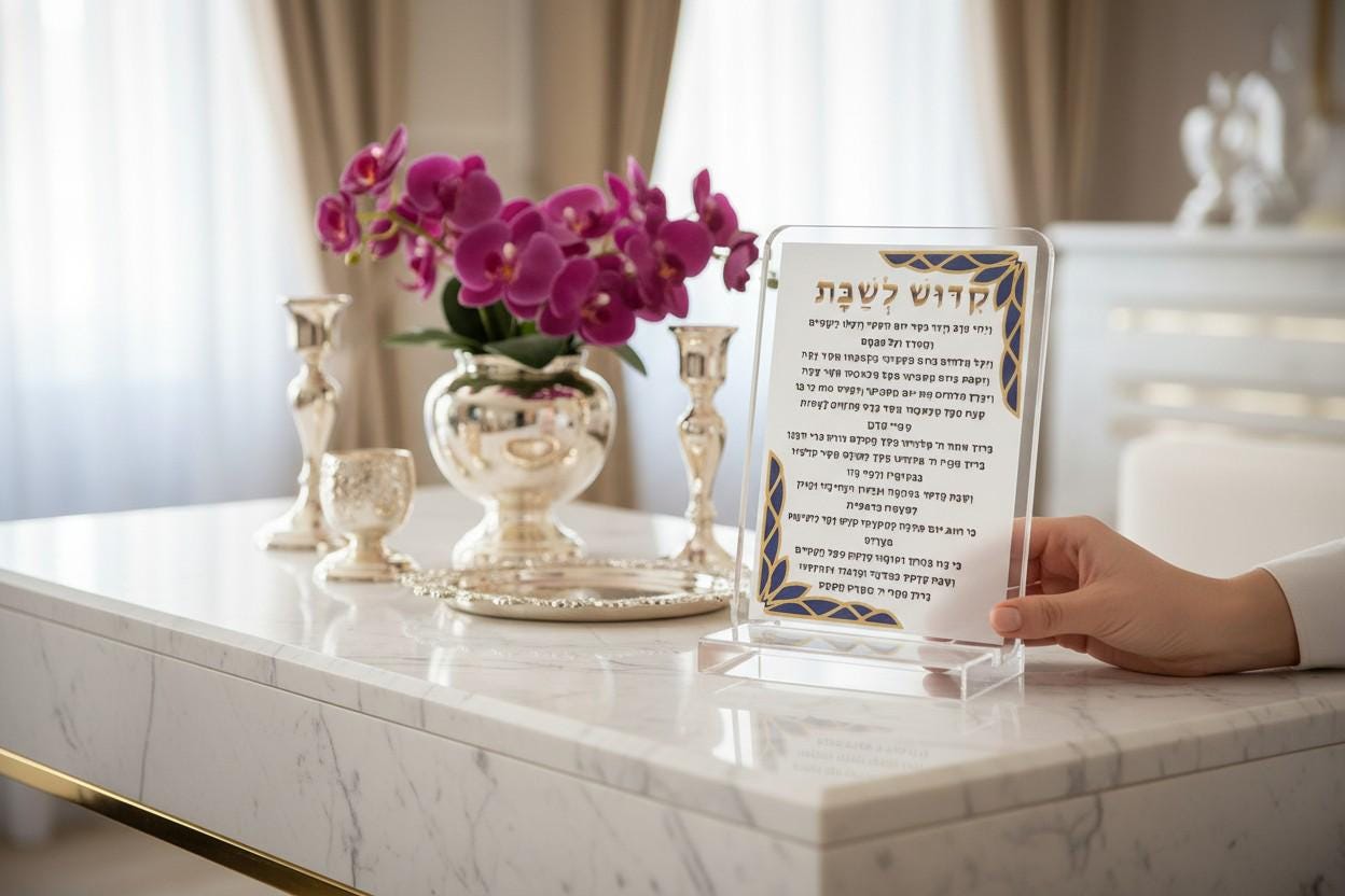 Personalized Shabbat Kiddush Acrylic Stand, Hebrew Kiddush Prayer ...