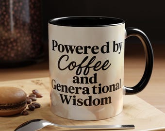 Mug Powered by Coffee & Generations – Tasse à café en céramique 11 oz 15 oz Cadeau Judaica