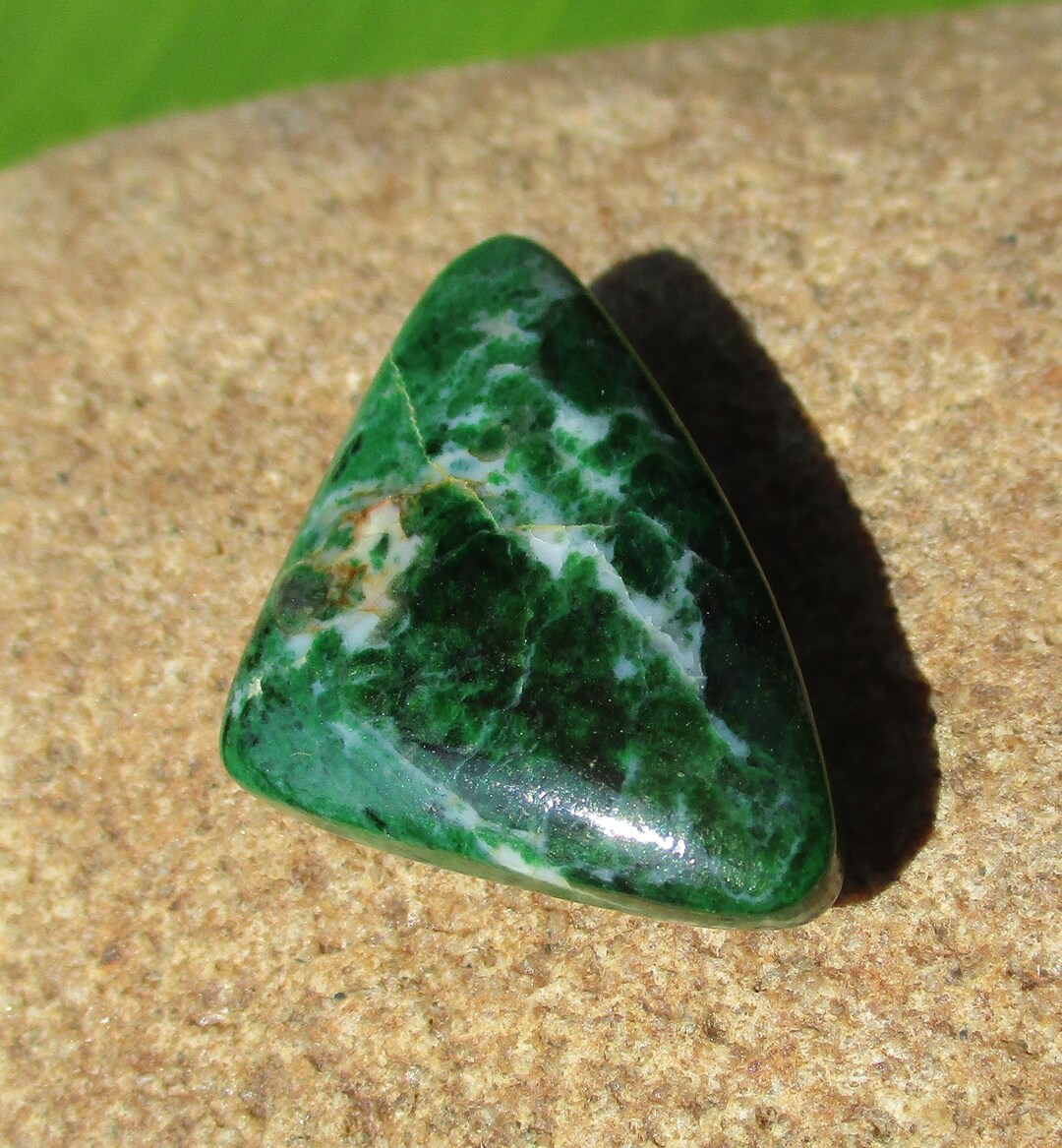 Burmese Maw Sit Sit Jade; 33.90 Carat Triangle Cabochon. 30mm X 20mm X ...