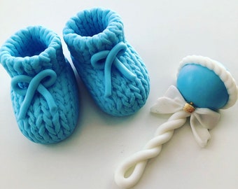 Baby Shower booties and rattle set
