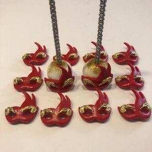 Masquerade masks for cake pops or cupcakes- Red With gold
