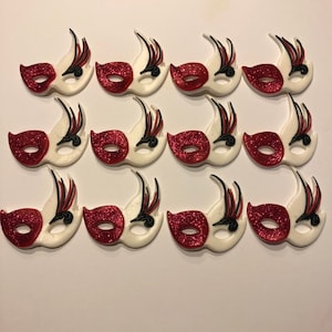 Masquerade masks cupcake toppers- Red/White with Black