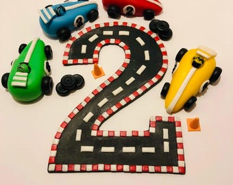 Race car theme cake topper set