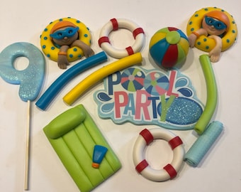 Pool party cake topper set