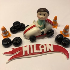 Edible race car boy cake topper set