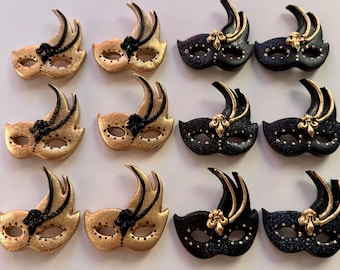 Edible Masquerade Masks: Black & Gold Cake Pop Decorations (Set of 12)