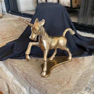 Vintage 7" Tall Brass Unicorn, Trotting Brass Whimsical Fantasy Horse, Mythological Creature, Gold Unicorn Statue, Sculpture, Figurine