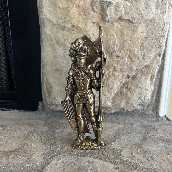 Vintage 6" Brass Knight Door Knocker, Medieval Warrior, Gallant Knightly Figurine, Chivalrous Knight Door Knocker, Doorknocker