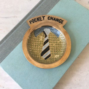 Mid Century Brass Pocket Change Dish: Shirt & Tie Valet Tray, Dresser Top Catch All image 1