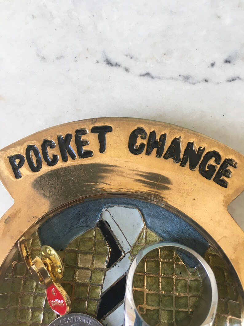Mid Century Brass Pocket Change Dish: Shirt & Tie Valet Tray, Dresser Top Catch All image 6