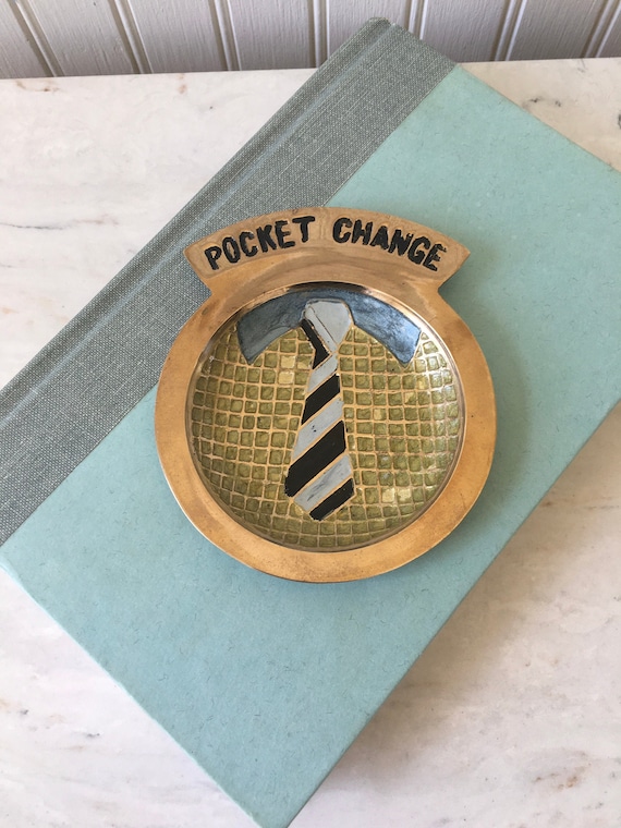 Mid Century Brass Pocket Change Dish: Shirt & Tie Valet Tray, Dresser Top Catch All