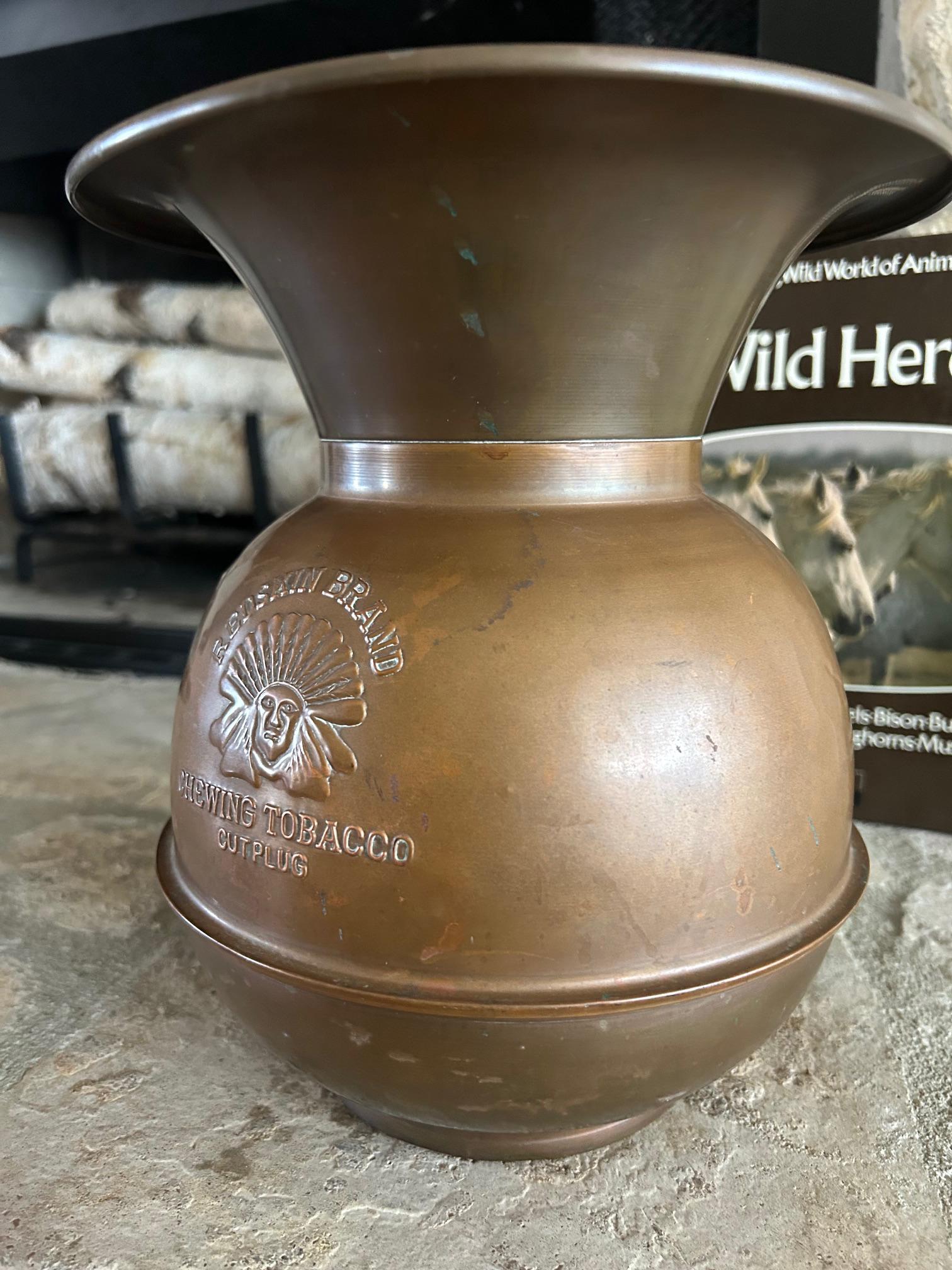 Vintage Brass Spittoon, 10-inch Tobacco Spittoon, Chewing Tobacco  Advertisement, 10