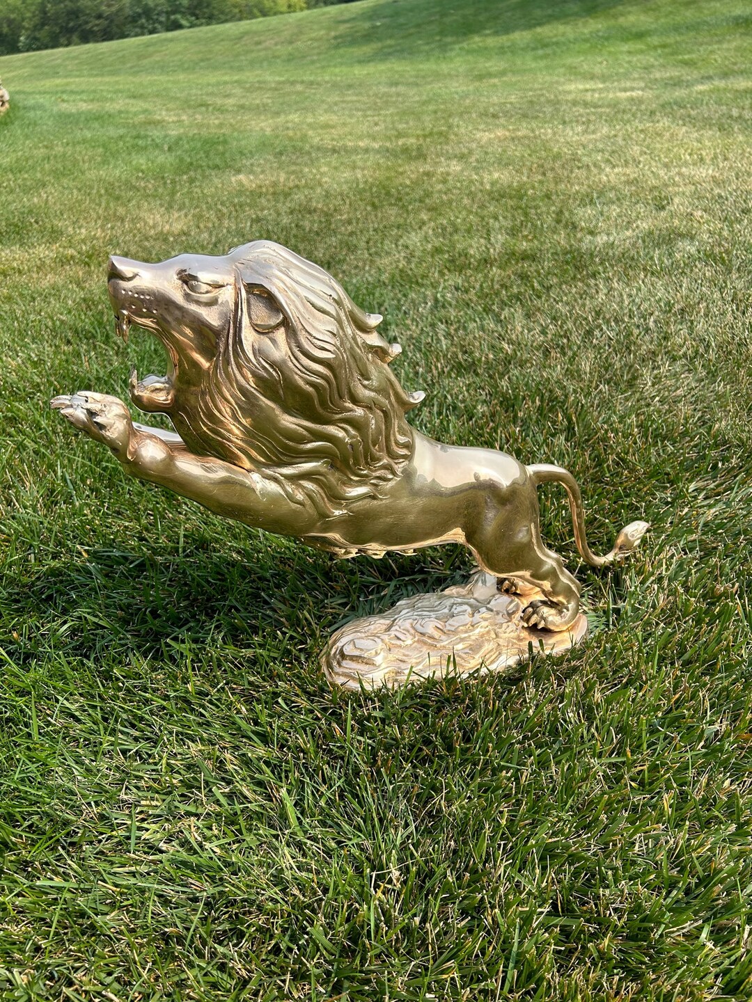 Vintage 24 Long Brass Lion Statue, 20 Tall Lion Sculpture, King of the