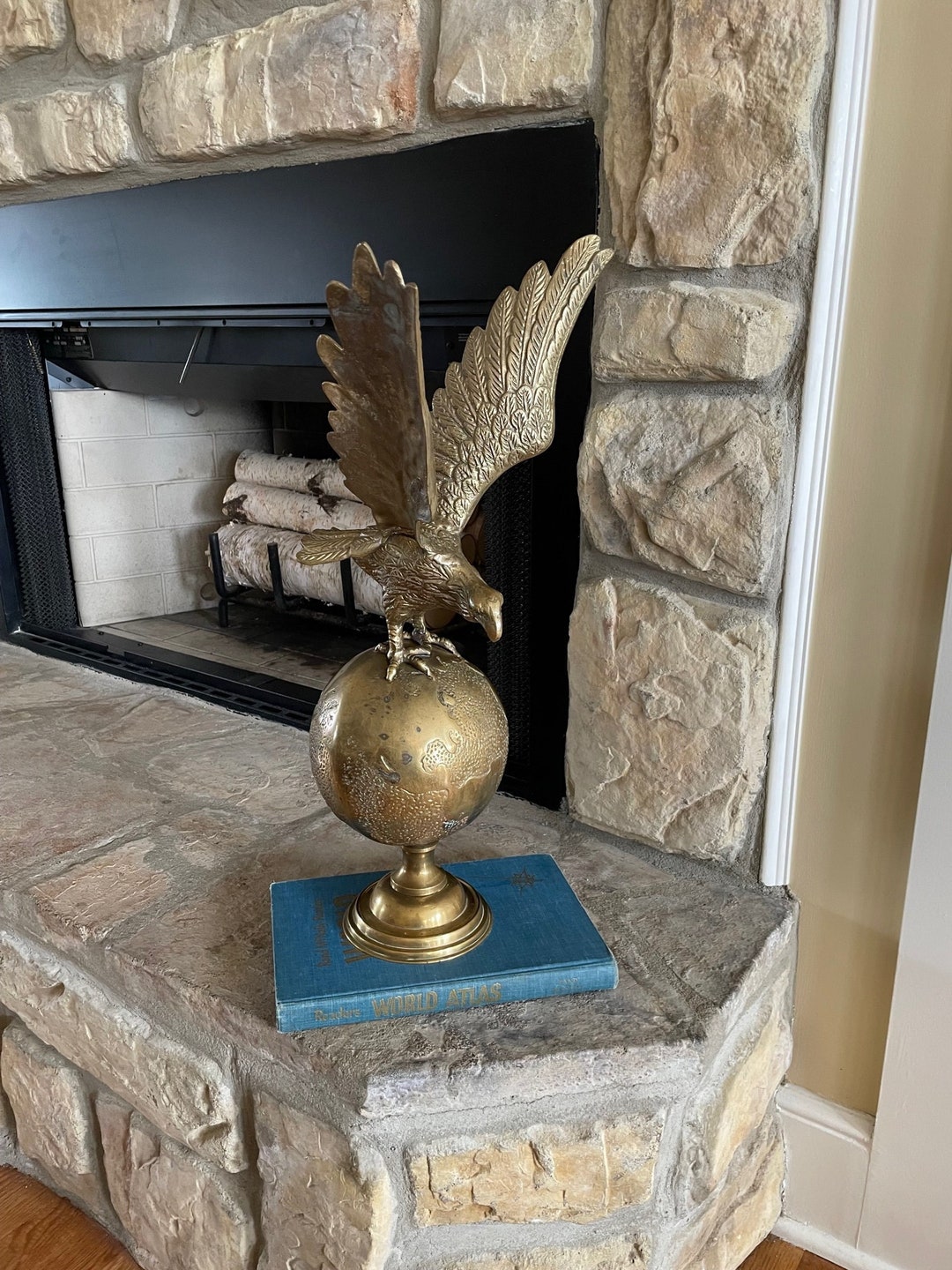 Vintage 22 Tall Brass Eagle on Globe, Eagle Taking Flight or Landing on