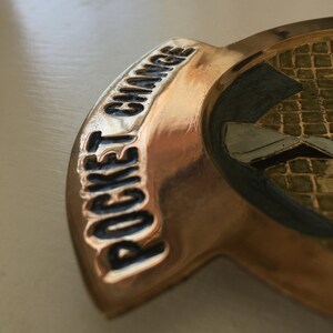 Mid Century Brass Pocket Change Dish: Shirt & Tie Valet Tray, Dresser Top Catch All image 9