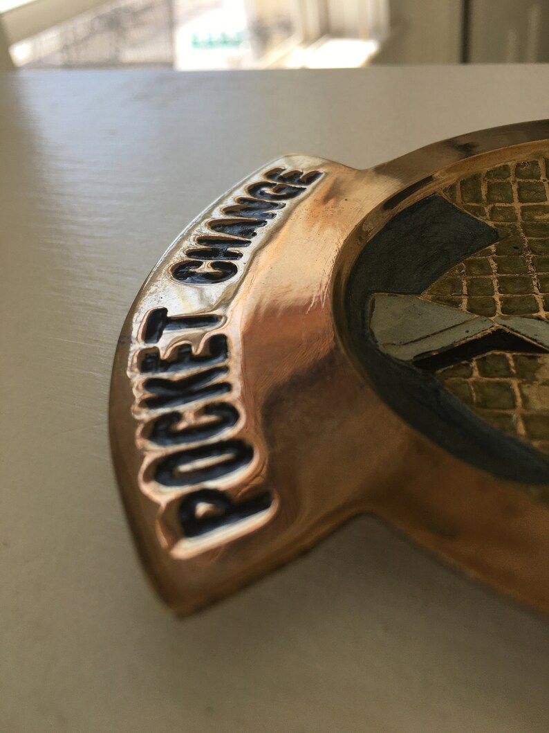 Mid Century Brass Pocket Change Dish: Shirt & Tie Valet Tray, Dresser Top Catch All image 9