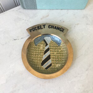Mid Century Brass Pocket Change Dish: Shirt & Tie Valet Tray, Dresser Top Catch All image 2