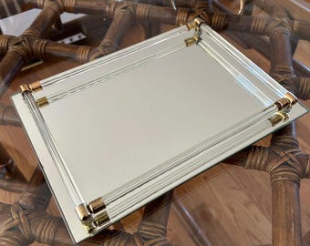 Vintage Mirrored Vanity Tray: Art Deco Perfume Display, Brass Accents