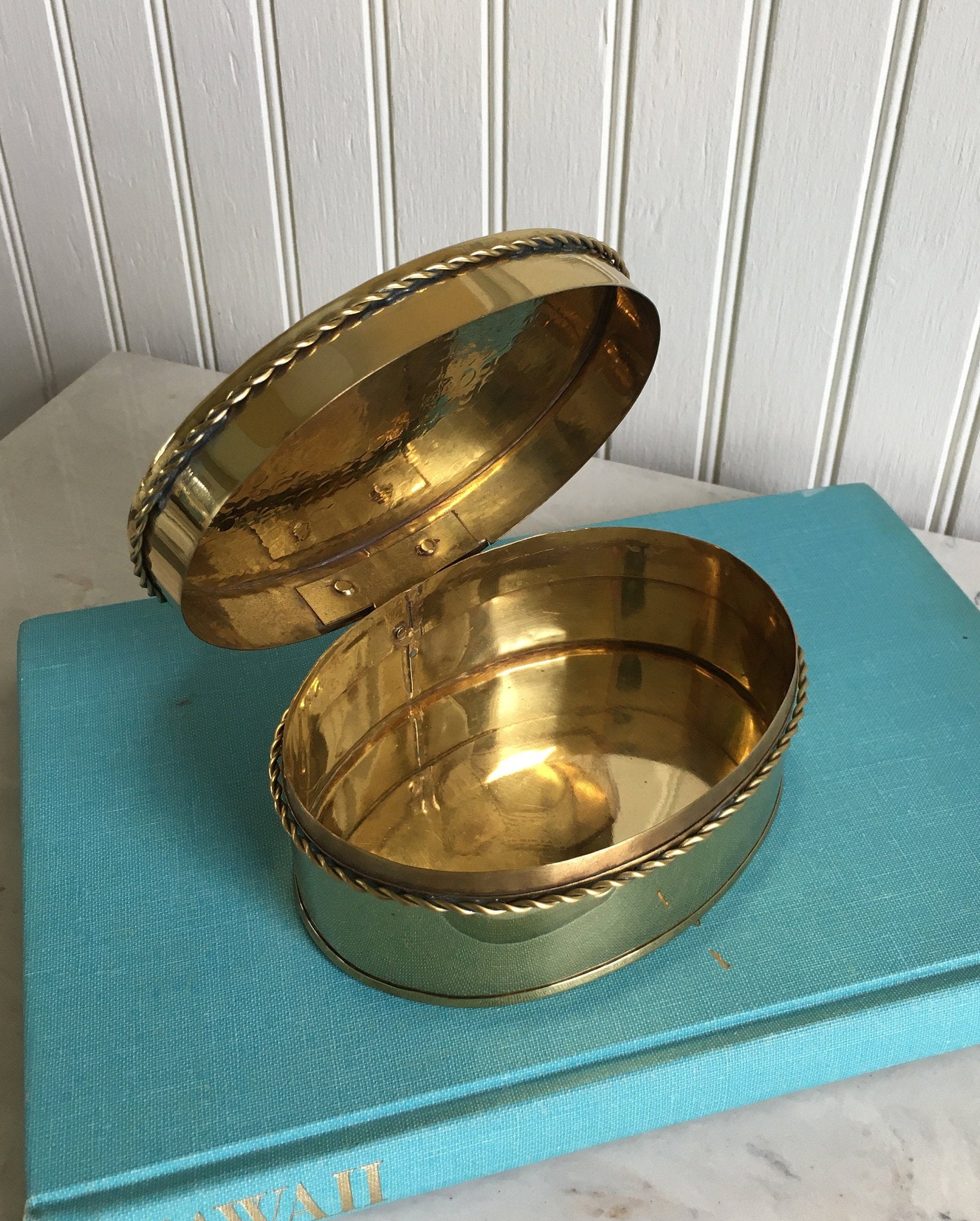 Vintage 5 Brass Oval Keepsake Box w/ Hinged Lid Jewelry Etsy