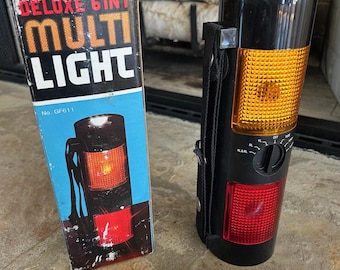 Vintage Multi Function Flashlight / Emergency Light, Deluxe 6 In 1 Mult Light, Operates on 6 &quot;D&quot; Cell Batteries or 12 Volt Car Adapter