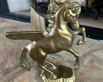 Vintage Solid Brass Pegasus, 8.5" Tall Figurine, Whimsical Fantasy Horse, 3 lb. Solid Brass Sculpture, Mythological Creature