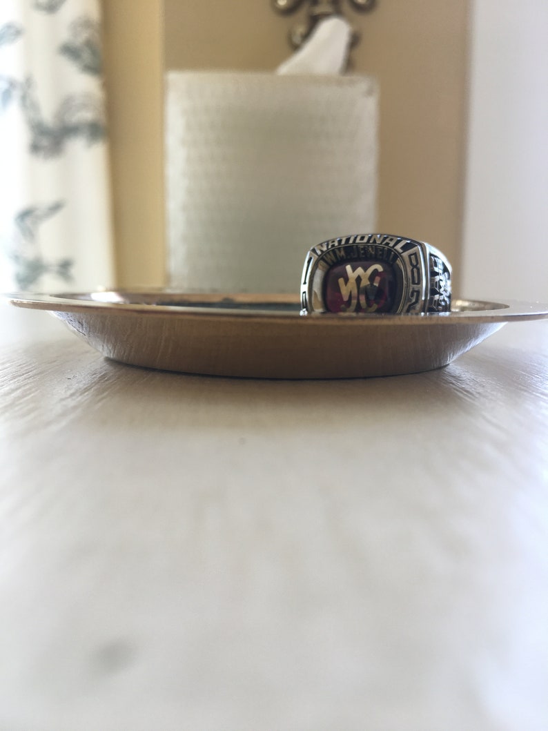 Mid Century Brass Pocket Change Dish: Shirt & Tie Valet Tray, Dresser Top Catch All image 8