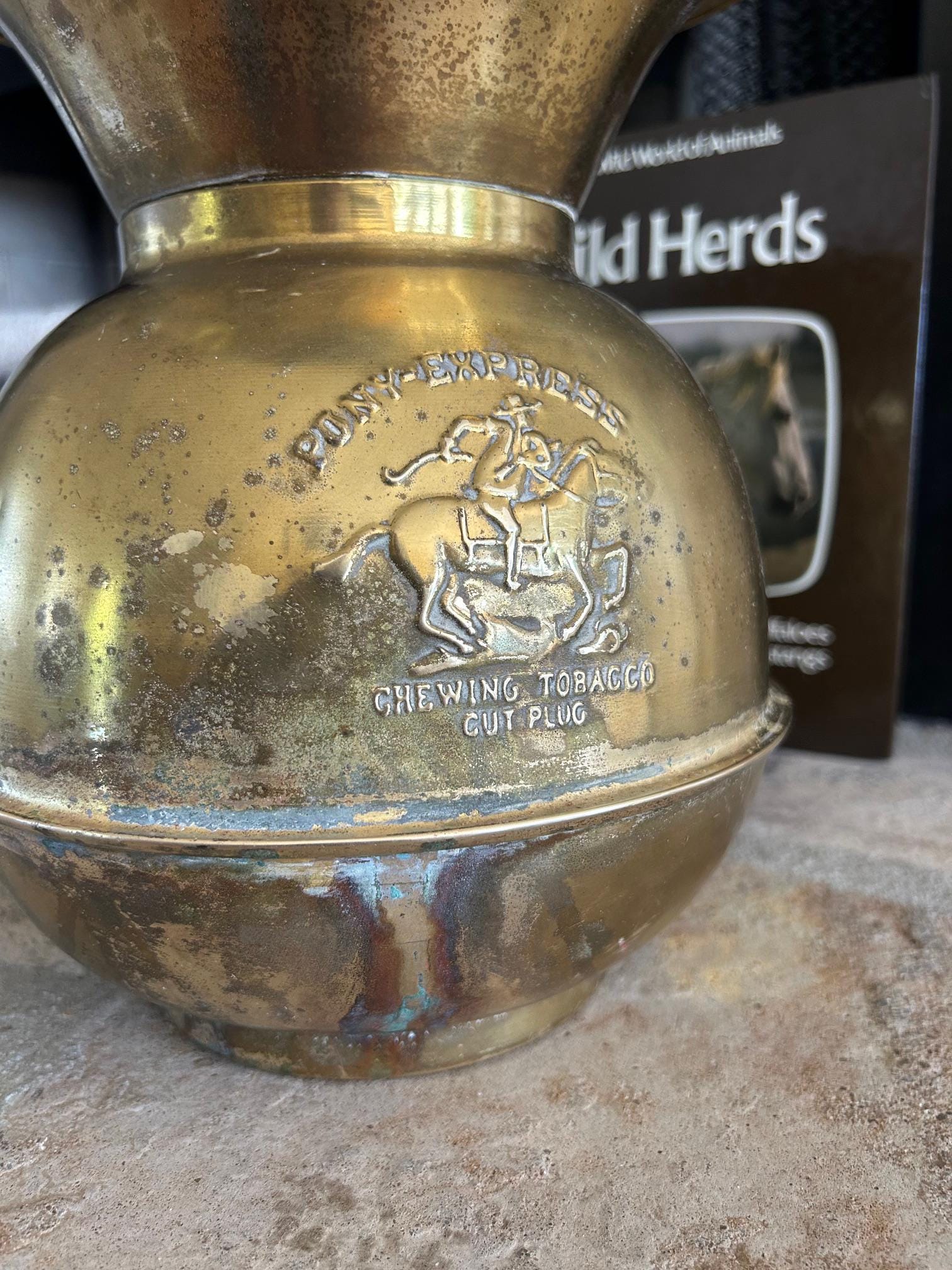 Vintage Brass Pony Express Spittoon, 10