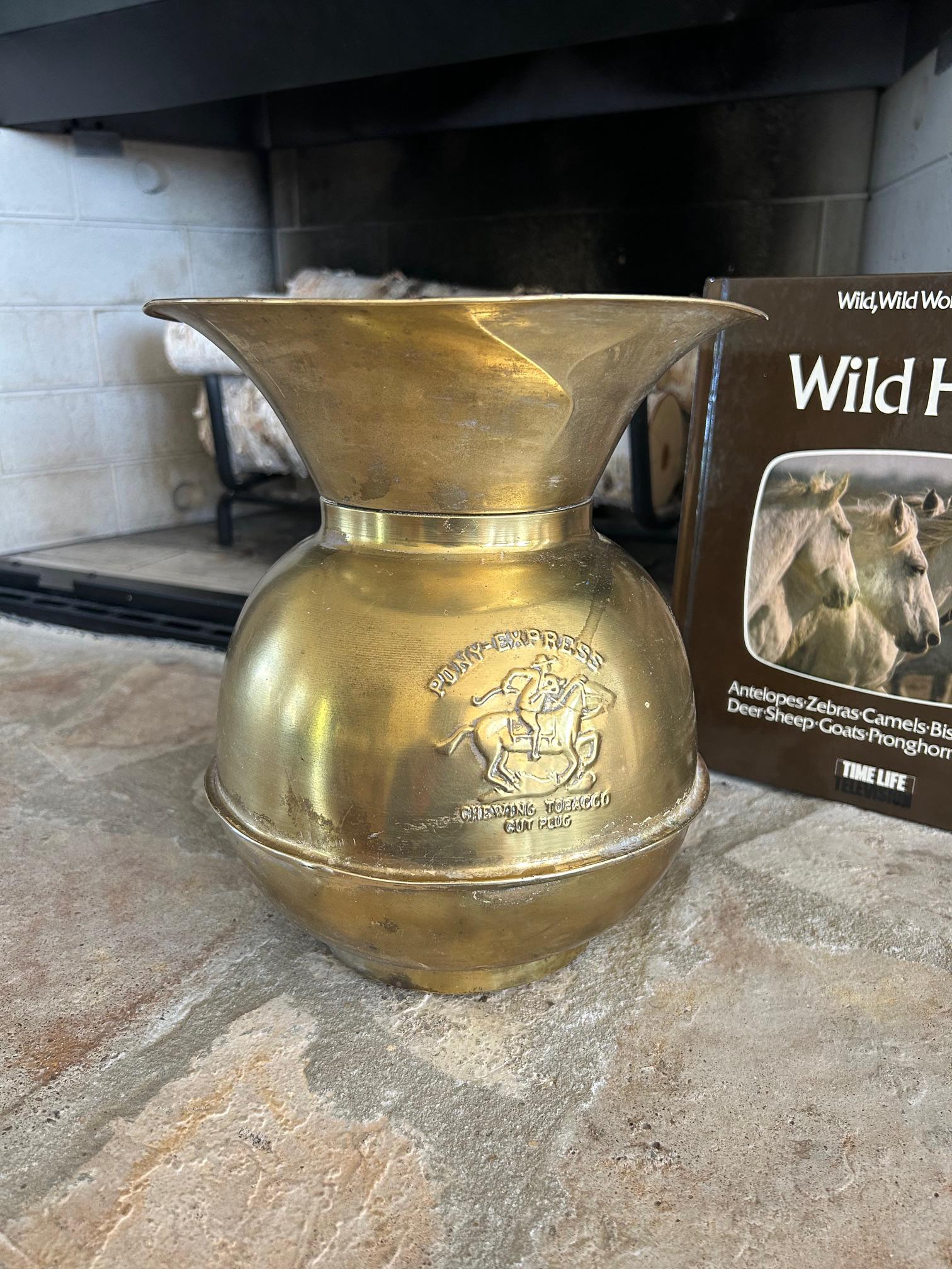 cuspidor as used by people who chew tobacco Vintage Brass Pony Express Spittoon, 10