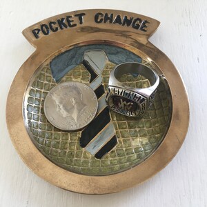 Mid Century Brass Pocket Change Dish: Shirt & Tie Valet Tray, Dresser Top Catch All image 7