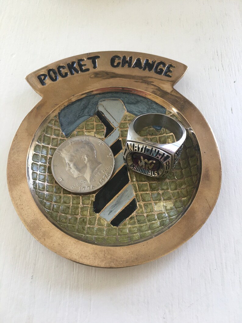 Mid Century Brass Pocket Change Dish: Shirt & Tie Valet Tray, Dresser Top Catch All image 7