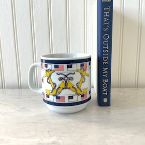 Vintage Coffee Cup with Anchors and Flags, Vintage Coffee Mug with Bible Scripture, American Flag, U.S. Flag, Christian Flag, Anchor