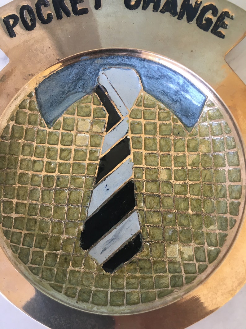 Mid Century Brass Pocket Change Dish: Shirt & Tie Valet Tray, Dresser Top Catch All image 4