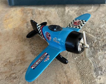 Vintage Toy Airplane, Pullback Motor, Plane Rolls Across Floor and Propeller Spins, Metal and Plastic Construction, Rubber Wheels, See Video
