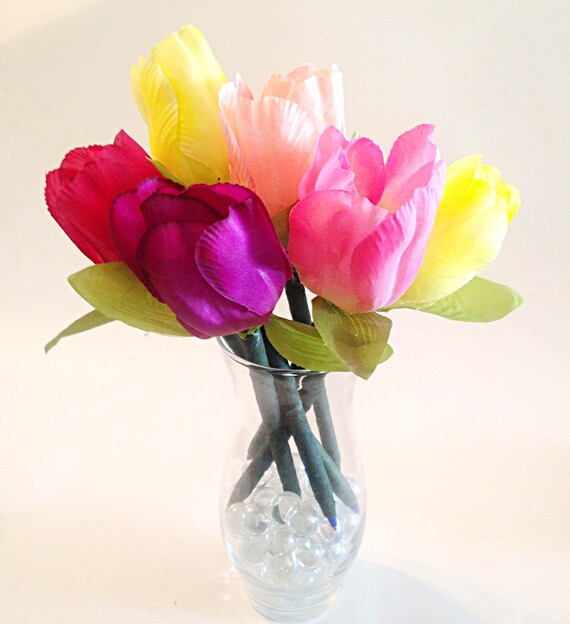 Tulip Flower Pen Flower Pen Tulip Office Desk Accessories Etsy