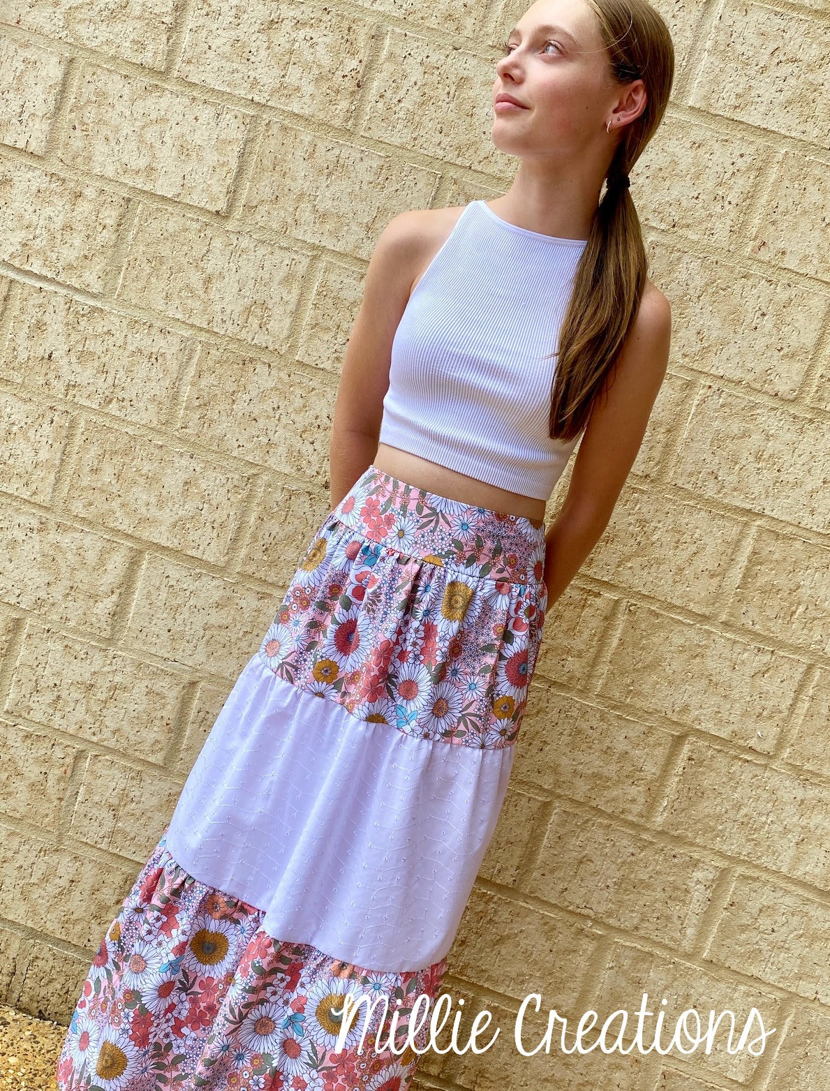 PEACH FLORAL MINI SKIRT SET