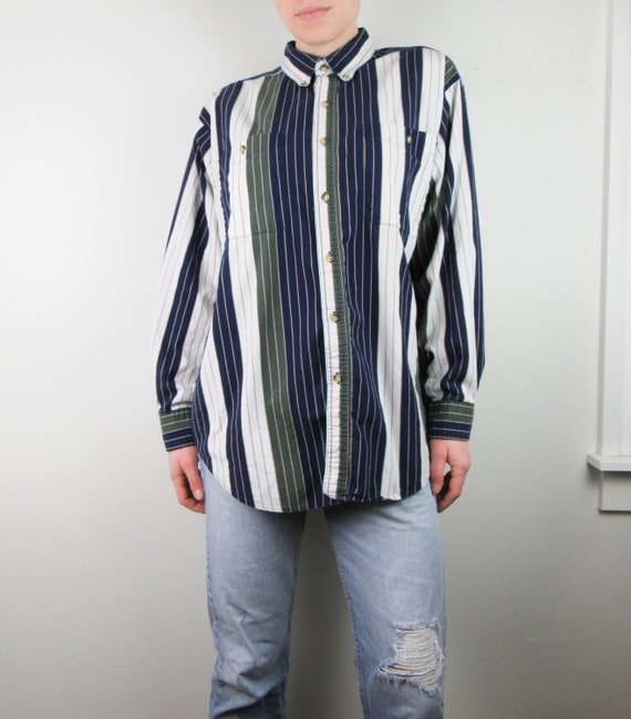 Vintage 90s Button-Up Shirt Oxford Oversized Strip