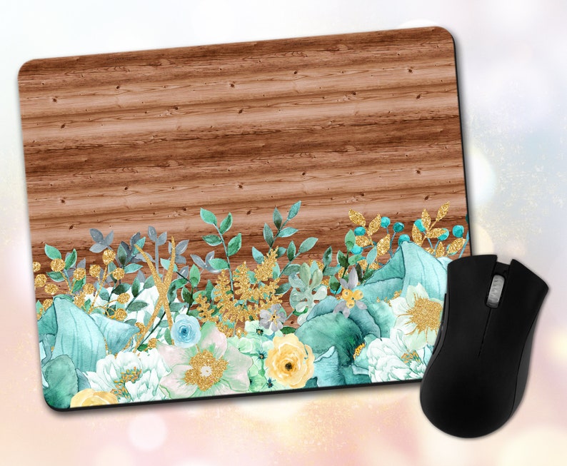Wood Flowers Floral Mouse Pad /& Coaster Set Mint Green Watercolor Office Decor Desk Accessories Desk Decor Mouse Mat